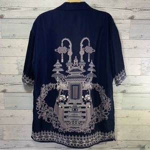 Claudio Nucci Mens Shirt Button Front Size L Short Sleeve India Temple Print